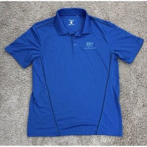 Clique‎ Golf Polo Shirt Mens Large "Black Gold" Club Logo Athletic Fit Blue Top